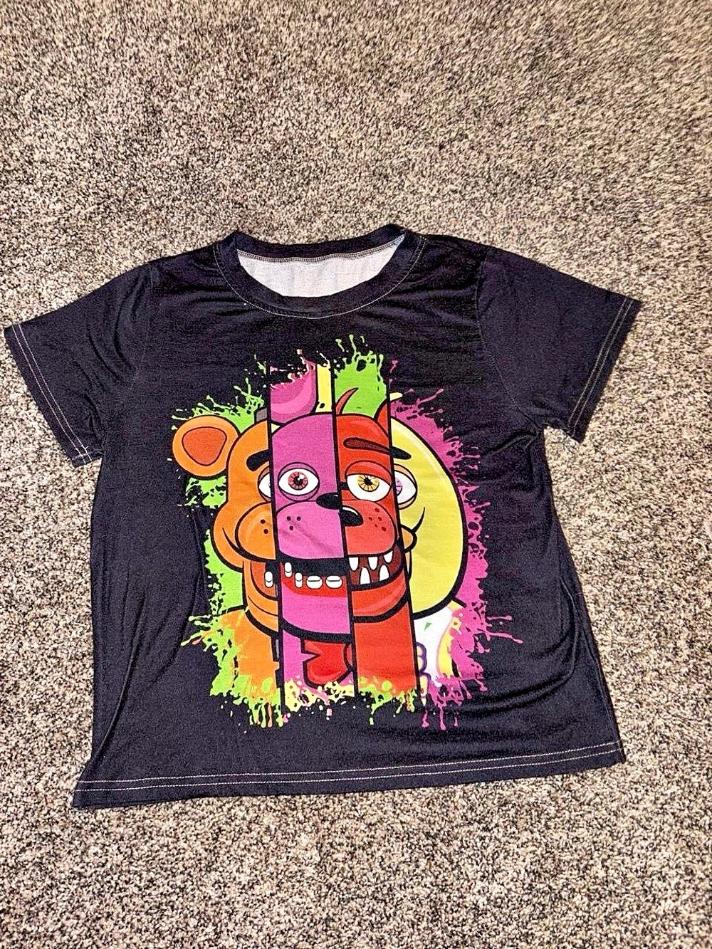 Black Five Nights at Freddy's tee with colorful paint splatter